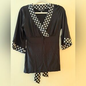 INC International Concepts Black and White Polka Dot Blouse